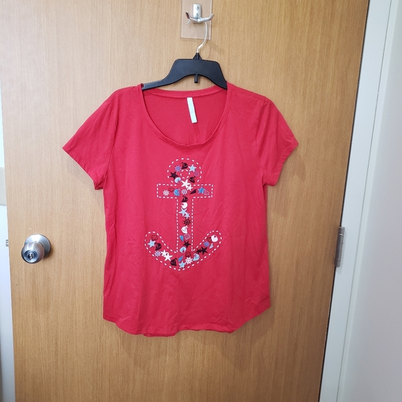 Rebel Sky, red anchor graphic nautical theme, short sleeve tee shirt, XL - Picture 11 of 11